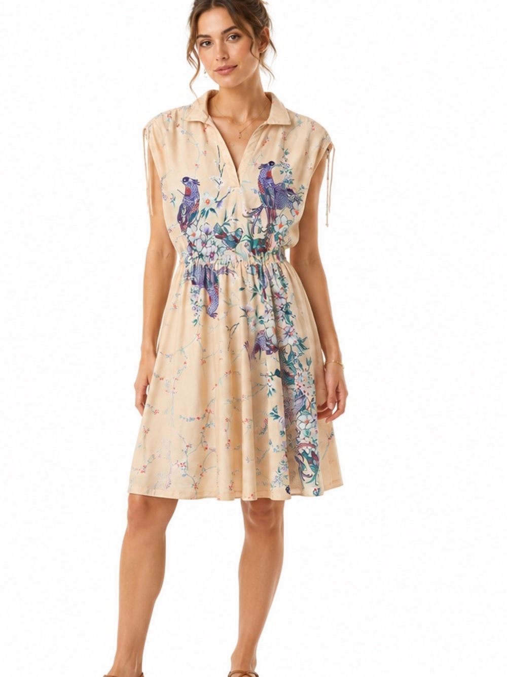 Vintage Bird Print Dress Midi Peach Canada Women’s Size Medium